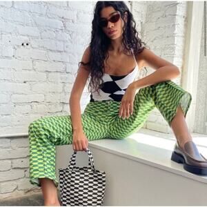 Lisa Says Gah Jeans Women 28 Robyn Wide Leg Vintage Rug Bocce Court Geometric